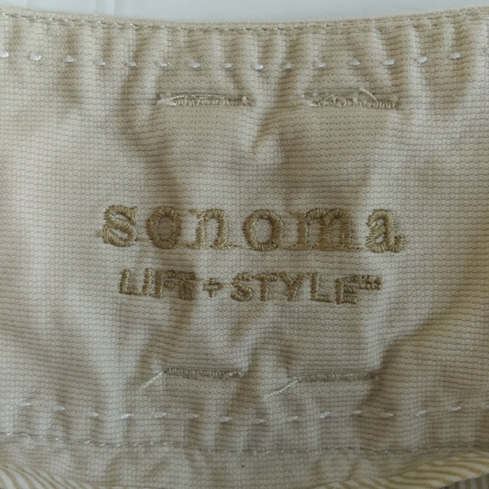 Sonoma Pinstripe Three Button Flare Wide Leg Pants 12 Reg Beige Cream - Picture 2 of 16